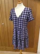 Divided dress 12 purple black check short sleeves button up viscose