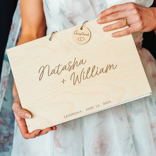 Wedding guest book wooden and - guest,
