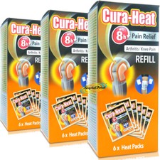 3x Cura Heat Pads Arthritis & Knee 6 Heat Pack Refill 8H Warm Pain Relief
