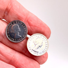 Sixpence cufflinks silver tone