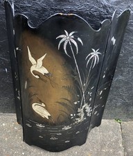 Antique Japanese Lacquered Paper Mache Fire Screen Painted Aesthetic Movement