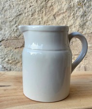 Vintage French White Digoin Grès Pottery Pitcher Rustic Farmhouse Burgundy Jug