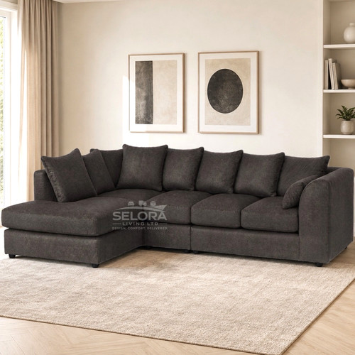 Black leather corner sofa - sofa, l