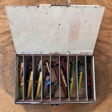 R. Wheatley Black Japanned Lure Box containing Devon Minnows