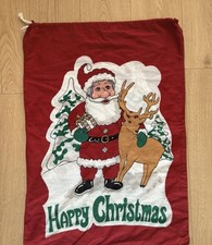 Vintage Fabric Christmas Santa Sack Red and White Large Christmas Stack