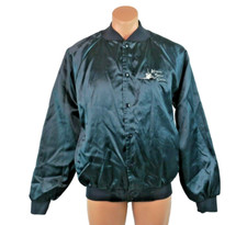 Vintage RARE NASA KENNEDY Center Space Shuttle Satin Jacket Shiny Navy Auburn L