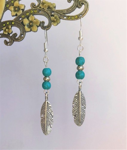 Silver feather and turquoise - feather,