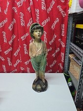 Vintage Whistling Boy Chalkware Figure • Plaster Display Statue  Damaged RESTORA