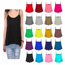 Womens Ladies Sleeveless Swing Vest Top Strappy Plain Flared Cami Size UK 8-26