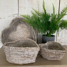 3 x Grey Twig Heart Planters