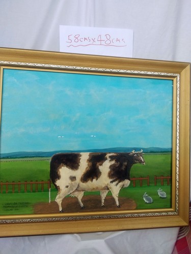 Original painting cow farmyard - painting,