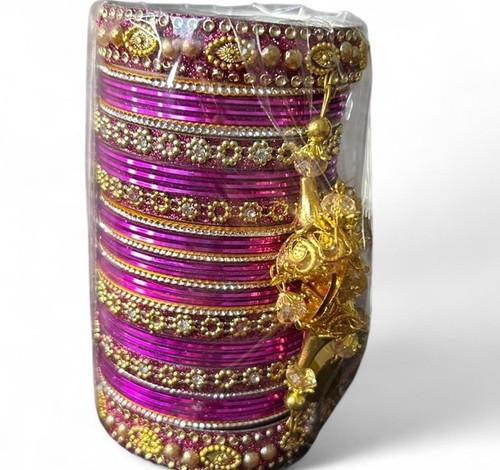 Gold hot pink bangle set - gold,