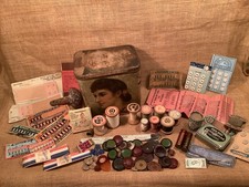 VINTAGE ANTIQUE SEWING / HABADASHERY / COLLECTABLES  HUGE JOB LOT IN TIN SEE Pic