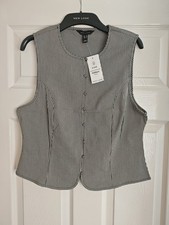 New Look Ladies Black/White GINGHAM Check Button Front Waistcoat Size 12 BNWT