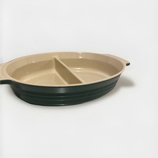 Le Creuset Stoneware Divided Oval Au Gratin Dish Green serving dish