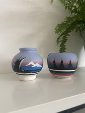 Two Vintage Dine Native American Clay Vase & Pot Handmade Signed