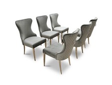 DFS ‘Luann' Dining Chairs Silver Velvet Set of 6 Chrome Quilted RRP £1700 | NEW