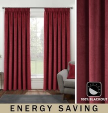 Oxford 100% Blackout Curtains - Red Velvet Pencil Pleat Readymade Pair