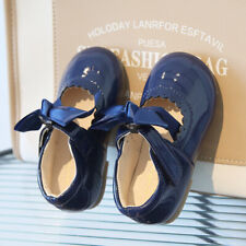 KIDS GIRLS SPANISH RIBBON BOW WEDDING PARTY PATENT INFANTS TODDLER SHOES SIZE UK