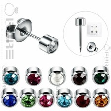 1 Pair Surgical Steel Sterile Ears Stud Earrings Silver Birthstone Gem Earrings