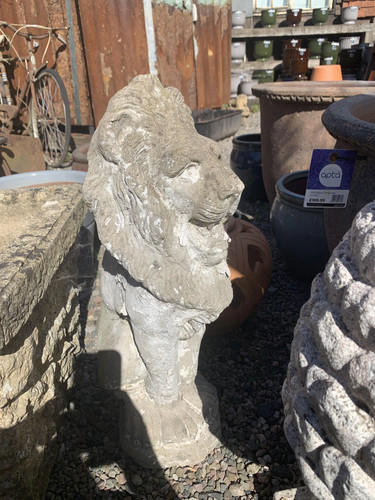Reclaimed concrete lion - concrete, statue
