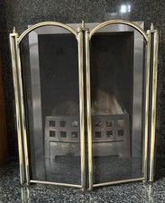 Brass Effect Folding Fire Screen 4-Panel Mesh Fireplace Spark Guard Retro