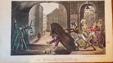 1821 CRUIKSHANK ENGRAVING - REAL LIFE IN LONDON - TOM GETTING BEST OF A CHARLEY