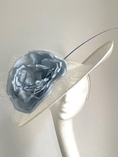 Ivory white pale blue saucer disc hat fascinator Wedding mother bride hat Ascot