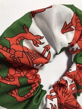 Handmade Hair Scrunchie Welsh Flag 100% Cotton Fabric