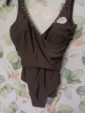 NEW  BROWN SWIMSUIT WITH TUMMY CONTROL FROM BOOTS NICE BEADING DETAIL SIZE16