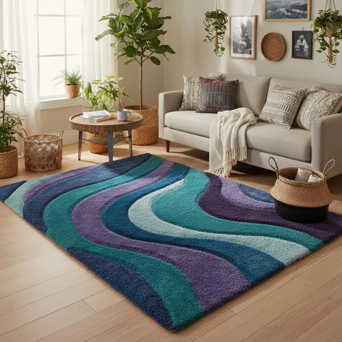 Modern hand tufted rug - modern, teal