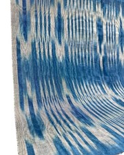 Blue Ikat Silk Moire Fabric By