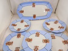 Vintage playing cards porcelain tray with 5 plates. Marked ME Bavaria 5.