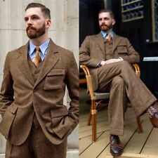 Herringbone Tweed Men Suit 3pcs Regular Fit Business Formal Tuxedos Party Suits