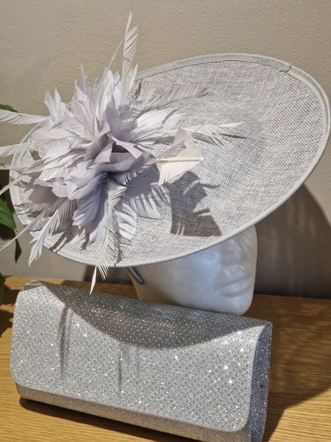 Grey wide brim fascinator - grey,