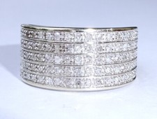 9ct White Gold 0.75ct Diamond Pave Set Wide Band Ring, Size M