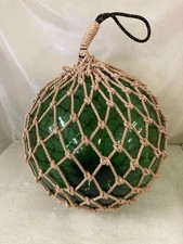 Japanese Large Glass Fishing Float Buoy Ball Net Green Object 11.8 inch