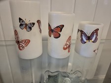 Butterfly Design LED Light Wax Church Candles Electric Fireless Pack of 3