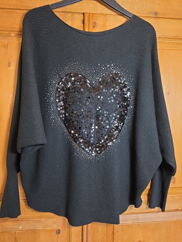 Ladie black sequin heart - sequin,