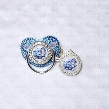 Dummy Clip Bling Romany Boys Blue Personalised Diamante Romany Gypsy Wagon Gift