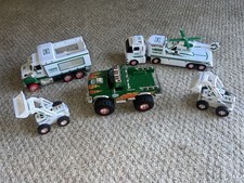 Lot Of 6 Vintage Hess Toy Trucks & Vehicles, helicopter, monster truck, Flatbed.