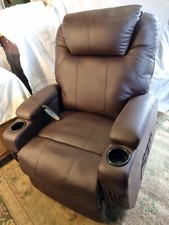 Single Motor Brown Leatherette Recliner with Heat Pads and Massage areas