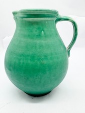 VINTAGE BARNSTAPLE GREEN GLAZED POTTERY JUG MADE IN ENGLAND RUSTIC PITCHER VASE