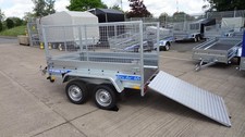 CAR TRAILER 8.7FT X 4FT 750KG TWIN AXLE FLATBED 800MM CAGE MESH TAIL RAMP