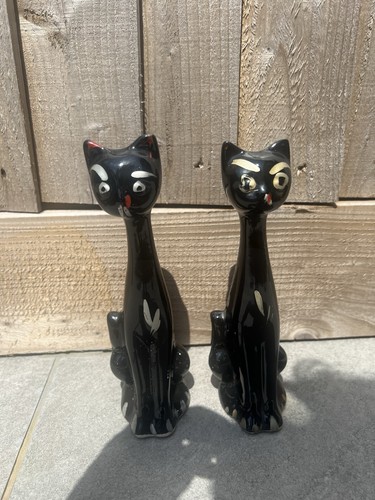 Vintage black cat vases - vases,