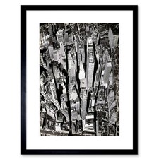 Black White Photo Aerial View Manhattan City New York Framed Art Print 12x16"