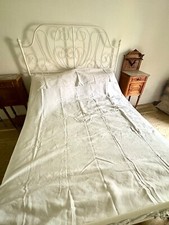 Large antique French fine linen hand loomed sheet central seam 204cm x 294cm