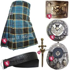 Kilt Outfit Set Black Watch Blue Douglas Lamont Tartan Thistle 8 pcs Sporran Pin