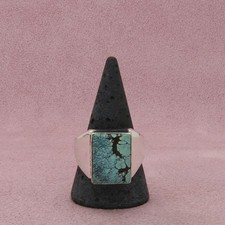 navajo sterling silver mens vintage bezel-set turquoise signet ring size 12