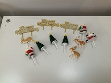 Vintage Christmas Cake Decoration Toppers Bundle Father Christmas Deer Mixed